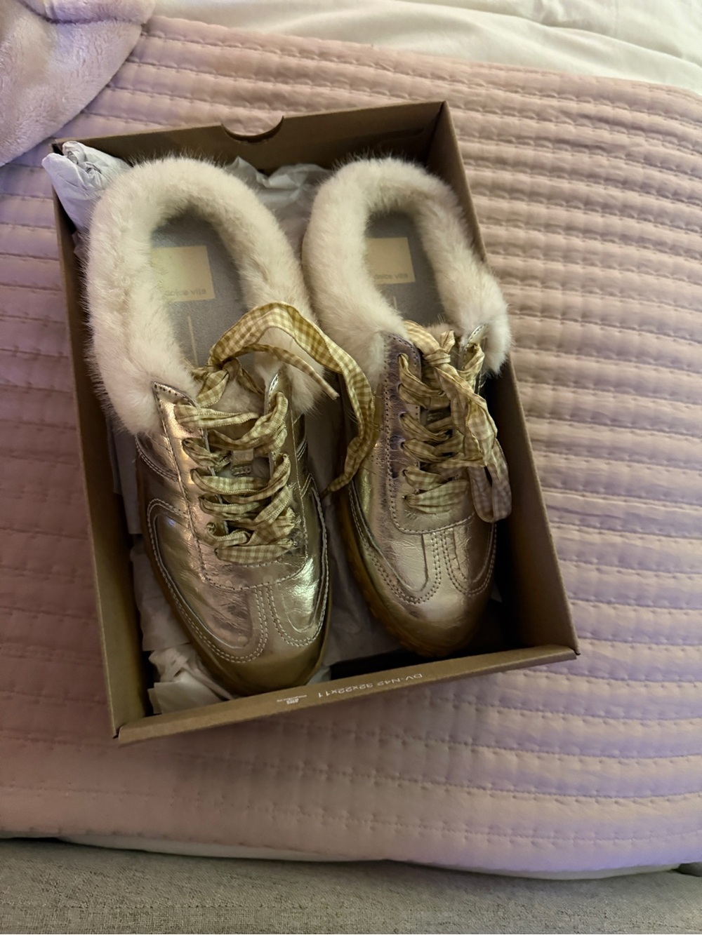 Dolce Vita Metallic Platinum Fur-Trim Sneakers